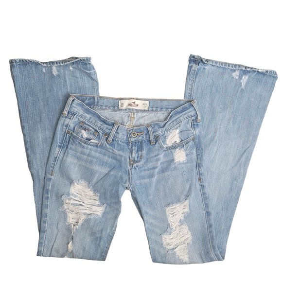 Hollister Light Blue Distressed Bootcut Flare leg Jeans Size 24W X 31L 0s. Short - Picture 7 of 9